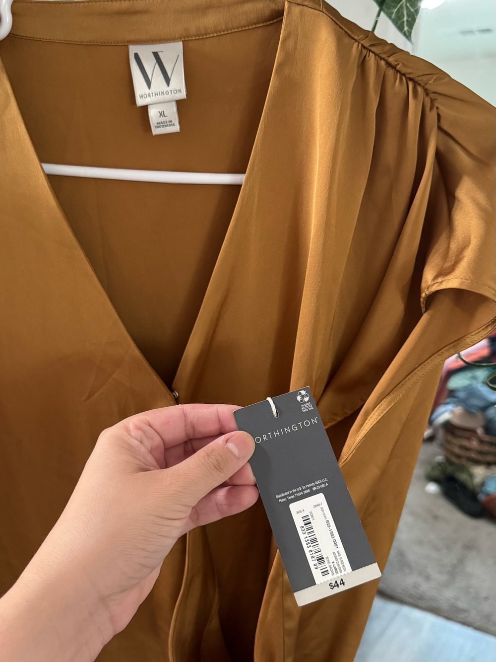 BNWT Worthington Golden Yellow/Brown Wrap Blouse/Top - Picture 3 of 3